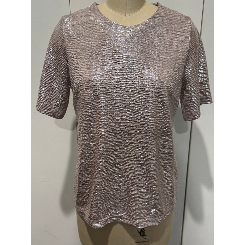 Women's Monteau Los Angeles pink silver metallic Short Sleeve knit top M